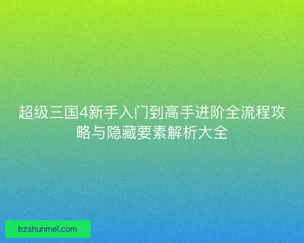 超级三国4新手入门到高手进阶全流程攻略与隐藏要素解析大全